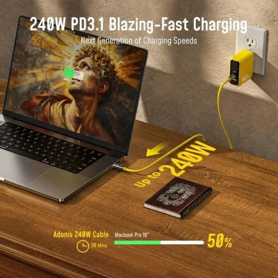 OHI 240W SuperSpeed ​​USB-C Charging and Data Transfer Cable - Yellow